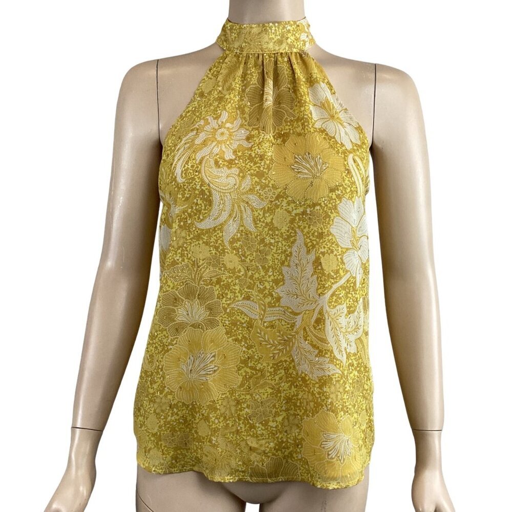Cupcakes‎ & Cashmere Yellow Floral Halter Top Size XS XSmall Gold Yellow